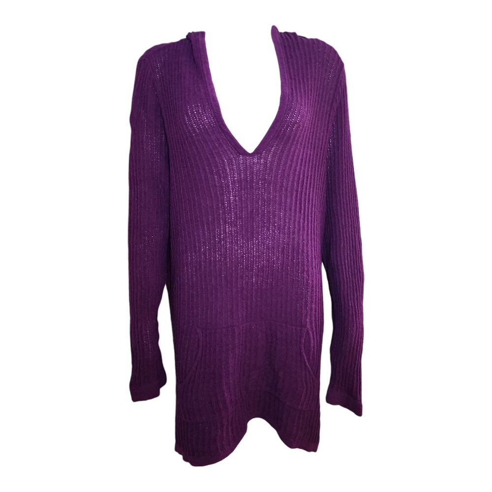 Torrid Sweater‎ Womens Plus Size 3 Purple Open Knit Pullover Hooded Cozy Stretch